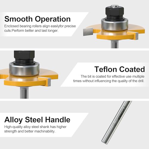 Image of Slot Cutter Router Bit 1 /4 Shank, 3 Wing Slotting Cutter Router Bit for T-Molding Slot Cutting | 7 /32 inch Carbide Height