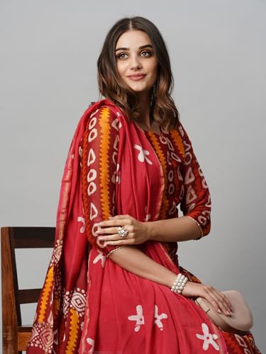 Image of ANNI DESIGNER Women Cotton Blend Kurta with Pant & Dupatta