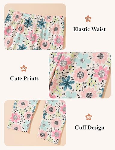 Happy Cherry Girls Printed Leggings 3 Pack Athletic Leggings for Girls 4-13 Years Yoga Pants Tights Trousers for Kids3