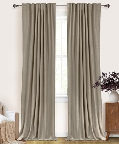 100% Blackout Shield Linen Blackout Curtains for Bedroom 84 Inches Long, Back Tab/Rod Pocket Living Room Drapes, Thermal Insulated Blackout Curtains 2 Panels Set, 50' W x 84' L, Faux Linen