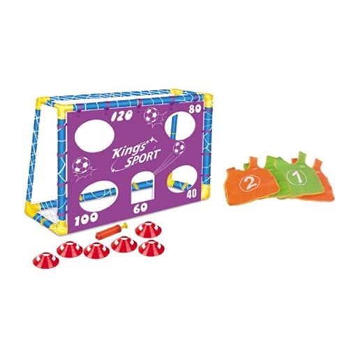 BricoLoco Fußball-Set für Kinder, Fußballtor mit Löchern, Kegeln, verschiedene Farben und Pumpe, für Outdoor, Garten