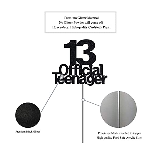 Image of FestikoBlack 13 Official Teenager Cake Topper, 13th Birthday Cake Topper, Birthday Party Decoration with Premium Black Glitter