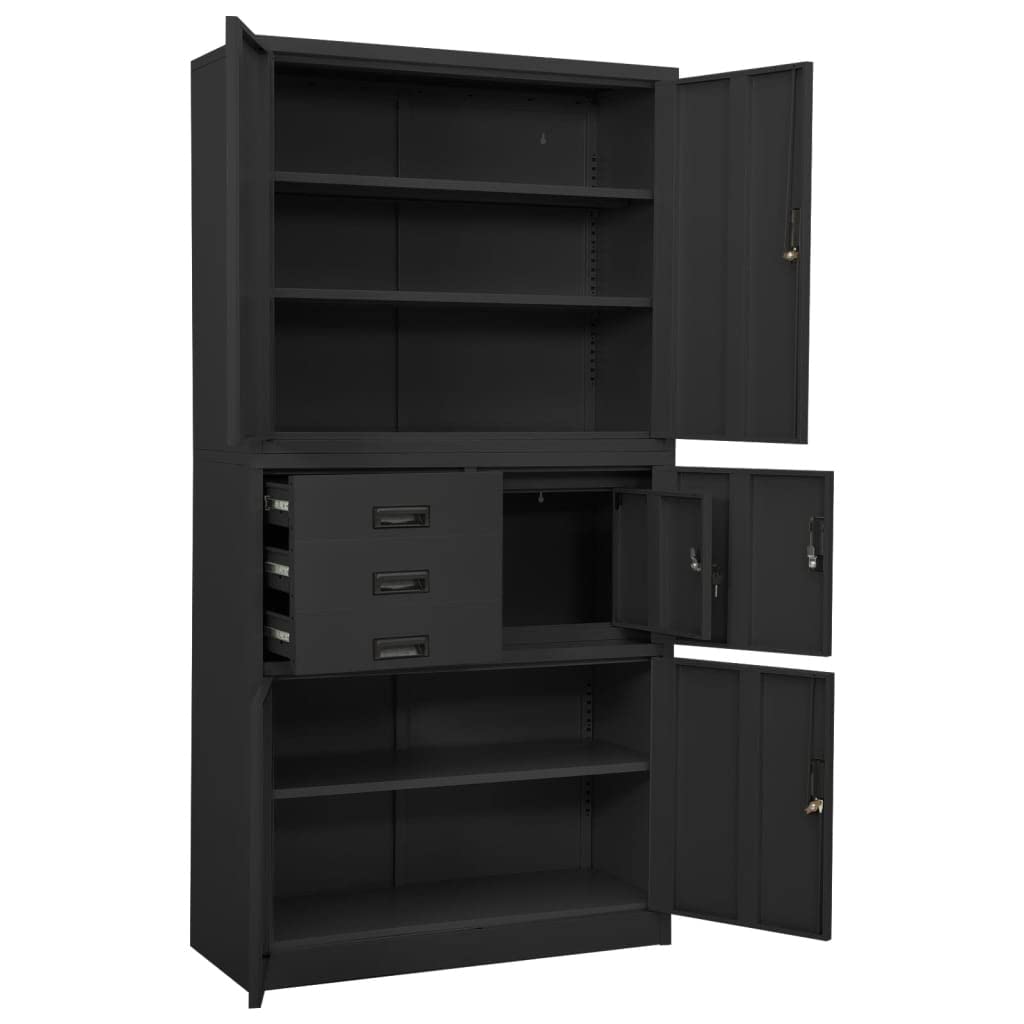 Armadietto alto in metallo da 180 cm, con ante bloccabili, ripiani regolabili, perfetto per ufficio, scuola, garage, dispensa, corridoio, resistente soluzione di archiviazione antracite