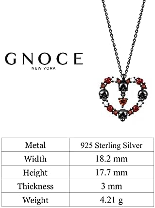 Gnoce Rose & Skull Necklace 925 Sterling Silver Black Plated Heart Necklace With Red Stone Adjustable Chain Necklace Jewelry Gift for Women Girls Wife Daughter