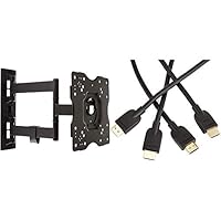 Amazon Basics Articulating TV Wall Mount Bracket for 22-inch to 55-inch TVs & High-Speed, Ultra HD HDMI 2.0 Cables, Supports 3D Formats and with Audio Return Channel, 3 m (2-Pack)
