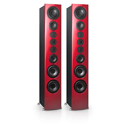 Nubert nuVero 170 Standlautsprecherpaar | Lautsprecher für Stereo | HiFi Qualität auf höchstem Niveau | passiv Standboxen mit 4 Wegen Made in Germany | High End Standlautsprecher Rot/Schwarz | 2 Stück