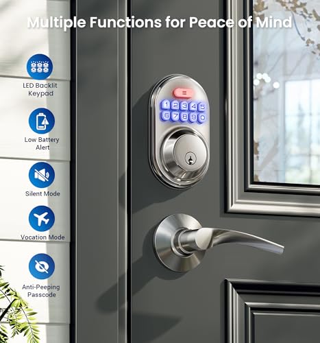 Veise Keyless Entry Door Lock with 2 Lever Handles - Electronic Keypad Deadbolt, Auto Lock, Back Lit & Easy Installation Design, Front Door Handle Sets, Satin Nickel by Veise - Image 4