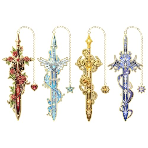 4Pcs Fantasy Sword Bookmarks for Books Journals Planners Cool Forth Wing Metal Book Marker for Reading Women Men Unique Book Marks Gifts for Book Lovers Reading Accessories for Students Adults Kids