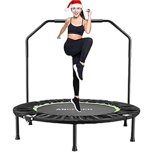 40″ Exercise Trampoline, ANCHEER Mini Foldable Trampoline Rebounder, Fitness Trampoline with Handle & Tiltable Legs for Adults Kids, Indoor/Garden/Workout Cardio, Max Load 300lbs
