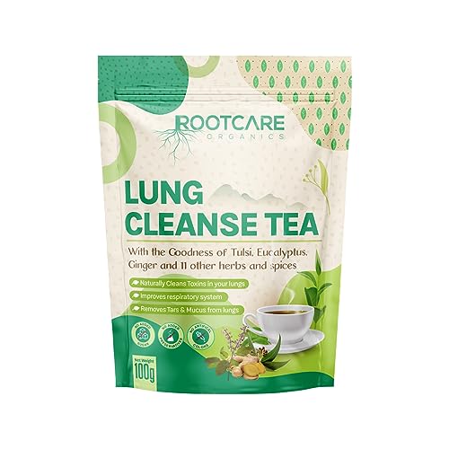 Image of Rootcare Organics Mullein Tea For Lung Detox Cleanse | Ayurvedic Herbal Tea infused with 13 herbs | Boosts Respiratory Health & Clears Tar | Smokers Tea | Pack Of 1 Month | 100g