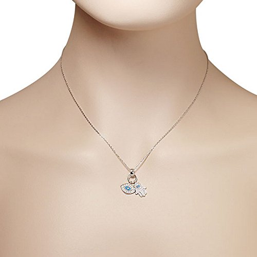 My Daily Styles 925 Silver Evil Eye Hamsa Necklace Jewelry Hamsa Blue White CZ Pendant - Protection Evil Eye Minimalist Simple Necklace Gift Perfect Religious Gift3