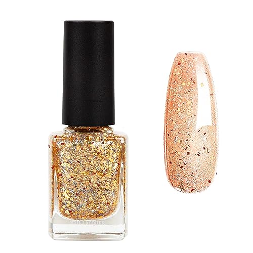 Glitter Nail Polish - Gold Nail Varnish - Quick Dry Vegan Long Lasting Nail Polish - Water Based Formula & No Need Baking Nail Art