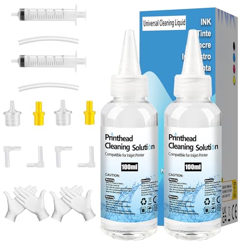 Kit de Nettoyage Têtes d&rsquo;impression, Nettoyant pour Buses 200ml Liquide de Nettoyage de tête d&rsquo;impression Compatible avec HP Epson Canon Samsung et Kodak imprimantes à Jet d&rsquo;encre