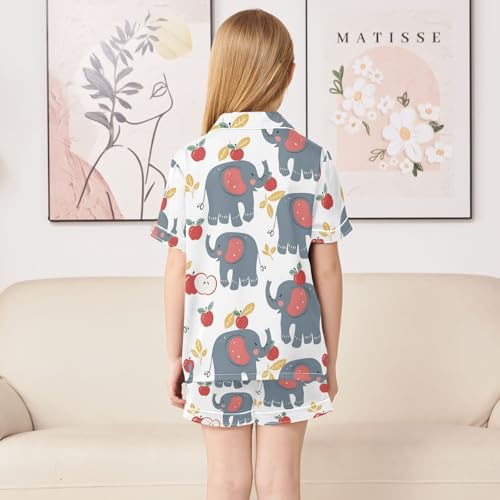ALAZA Elephant Funny Gray Satin Pajamas Set Short Sleeve Button Down Sleepwear Summer Pjs 2 Piece4