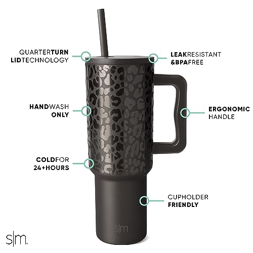 Image of Simple Modern 40 oz Tumbler with Handle and Straw Lid | Insulated Reusable Stainless Steel Water Bottle Travel Mug Cupholder Use | Gifts for Women Men Him Her | Trek Collection | 40oz | Gray Leopard