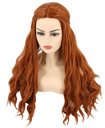 Topcosplay Women Wigs Long Curly Dark Red Ginger Cosplay Halloween Costume Wigs Auburn Brown wig