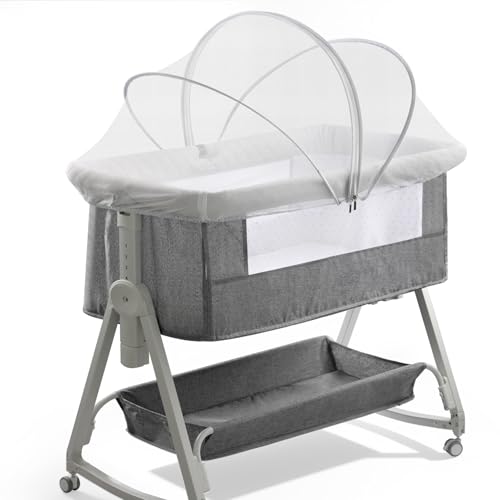 jiangcha Bassinet Mosquito Net - Breathable Mesh Canopy with 2-Way Zipper Keep Cats & Insects Out for Baby Bassinet/Bedside Sleeper/Travel Crib Portable with Storage Bag(White-Small)