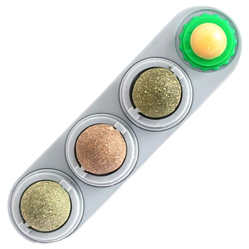 Bolas de hierba gatera, 4 sabores, giratorias 360°, comestibles, para montar en la pared con tapa a prueba de humedad. Bola energética para gatos, juguetes interactivos para aliviar la ansiedad a