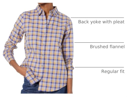 Image of Amazon Essentials Women's Regular-Fit Long-Sleeve Lightweight Plaid Flannel Shirt with Brushed Finish, Shirttail Hem