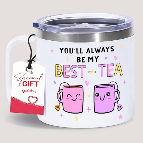 Gossby Bestie Gift for Women - 14oz BEST-TEA Insulated Tumbler Mug - Friend Tumbler Mug for Woman - Christmas
