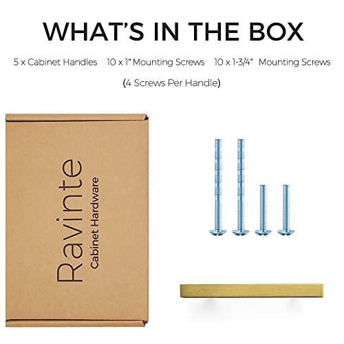 Image of Ravinte 5 Pack 6 Inch Square Cabinet Pulls Brushed Brass Stainless Steel Kitchen Drawer Pulls Cabinet Handles 6 inchLength,3.75 inch Hole Center