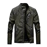 LBDLBD Herren Lederjacke - Klassischer Stehkragen Winddicht Warm Pocket Pu Lederjacke,Winter Casual Pilot Motorrad Reißverschluss Mantel,Übergang Weiche Herren Oberbekleidung,Dunkelgrün,3XL
