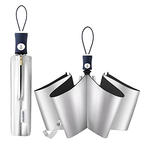 Image of FDJASGY Silver Coating Layer Fabric Blocking UV 99.9% Sun Umbrella Compact Folding Travel Umbrella Automatic Folding Windproof Umbrellas For Men and Women (Black)
