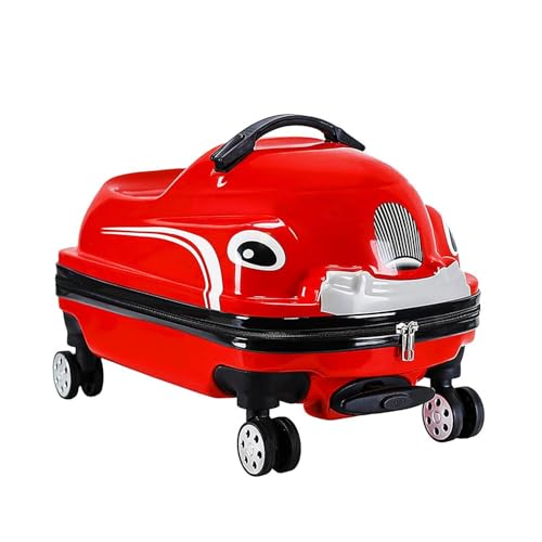 Ride-On Kids Suitcase, 2-in-1 Trolley Case & Pushbike, Carry-On Cute Bag w/360° Wheels, Tow-Along Kids Luggage,Help Your Child Relax & Sleep on the Plane(Red)