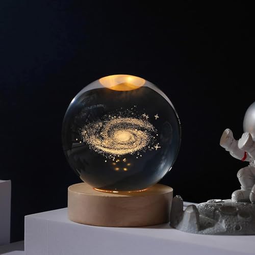 Image of 3D Galaxy Crystal Ball LED Night Lamp, Starry Space Design with Wooden Base, Soft Decorative Light for Bedroom, Study Table, Gift (Galaxy)