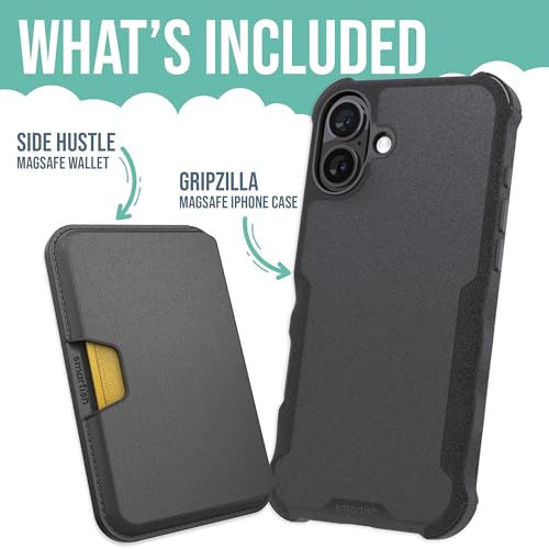 Image of Smartish iPhone 16 Plus Magnetic Case with MagSafe Wallet - Gripzilla - Magsafe Compatible Armor Grip Cover + Detachable Magnetic Credit Card Holder - Black Tie Affair