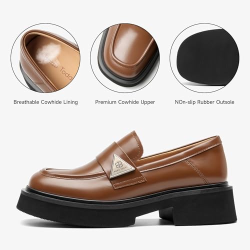 Image of BEAU TODAY Womens Platform Loafers, Leather Penny Loafer Shoes