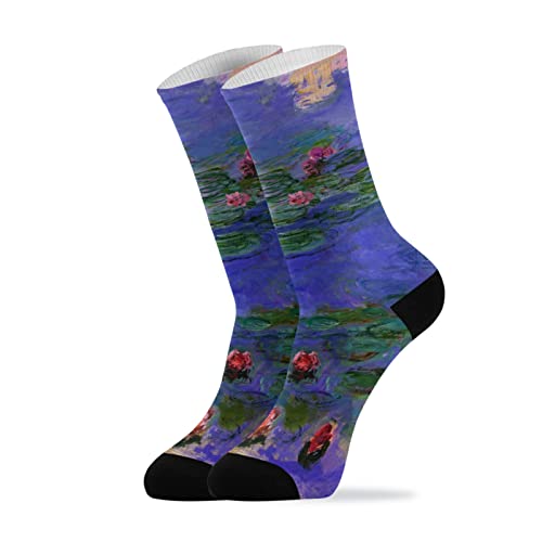Womens Socks Monet's Red Water-Lilies Oil Paintings 1 Pairs Cozy Crew Socks for Women