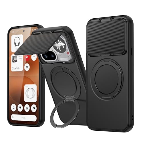 Image of Spazy Case Nothing Phone 4a Pro Back Cover|Premium Magnetic Ring Stand Case with Camera Protection Slider|360 Rotating Kickstand|Slim & Strong Grip Phone Case in Black