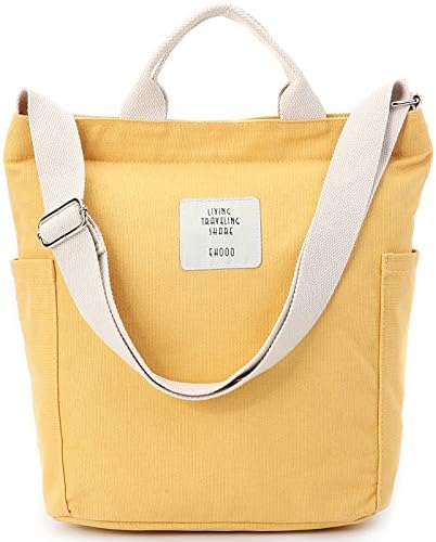 Worldlyda Women Canvas Tote Purse Large Shoulder Bag Casual Crossbody Hobo Top Handle Handbags Yellow