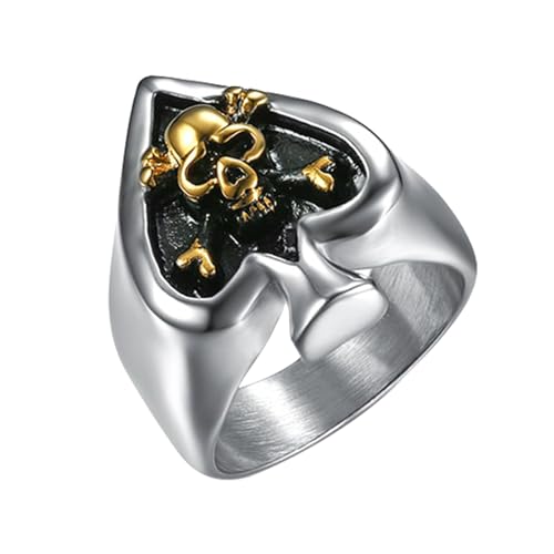 OIDEA Anillo de Calavera para Hombre, Anillo de Póquer As de Picas, Anillo de Motero, Anillo Hipoalergénico de Acero Inoxidable, Anillo Gótico, Joyas de Halloween, Plata
