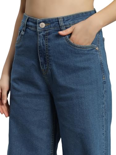 Image of Amazon Brand - INKAST Women High Rise Wide Leg Full Length Cotton Poly Lycra Jeans | Casual Denim Wear