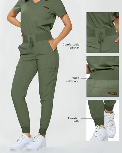 Image of Monarch Uniforms Slim Fit Stretchy Scrubs Women's Jogger Scrub Set Slim Jogger Scrubs with Tuck-In Top for Women
