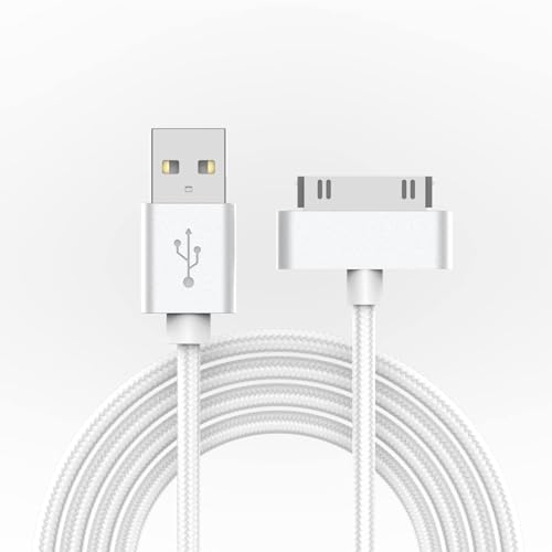 TwinkleHom Cable de carga para iPhone 4/4S/3G/3GS, iPad 1/2/3, iPod Touch 4/3/2/1/Classic/Nano, cable de carga USB de 30 pines y cable de datos trenzado, 1 m (plateado)