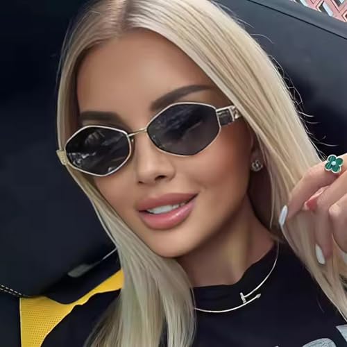 Image of Dervin Fashionable Retro Hexagonal Sunglasses for Women & Men | Trendy, Stylish & Classic 90s Vintage Style | UV400 Protection & Durable Metal Frame