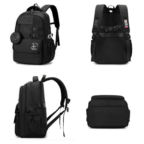 JANSBEN Wasserdichter Schulrucksack für Teenager Jungen und Mädchen, Mehrfachfach Design für Schule und Reisen, Schultasche Ideal für 5 Klasse Schwarz