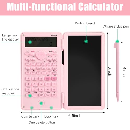 Scientific Calculator with LCD Writing Tablet Notepad, 240 Functions Foldable Math Calculator, Dual-Line 10+2 Digit Large Display, Portable for High School College Office(Pink) - Image 4