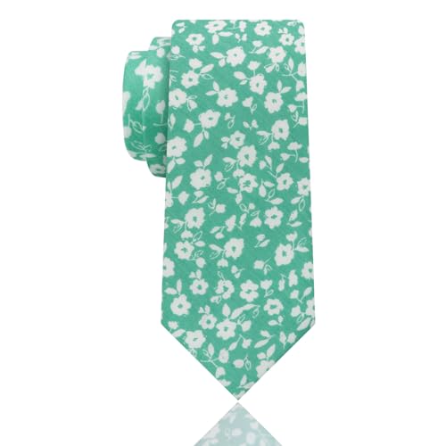 Image of Luckyvestir Mens Ties, Sage /Dusty Blue /Pink Floral Ties for Men, 2.76 inch Cotton Flower Necktie for Wedding /Groomsmen /Party