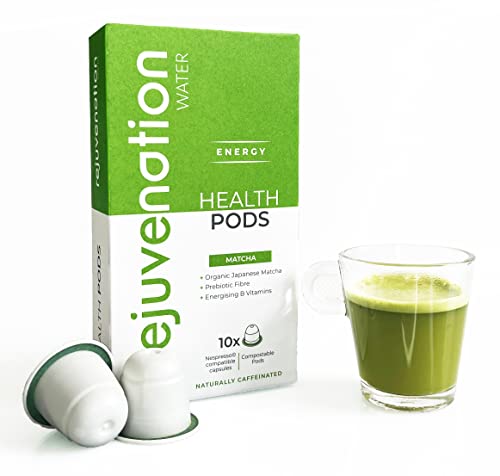Rejuvenation Water Matcha Nespresso compatible Pods - Premium grade Japanese Matcha powder with prebiotic fibre and B vitamins. Green tea herbal nespresso capsule - 10 pods