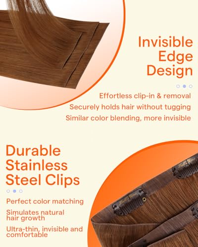 Image of Full Shine Seamless Clip in Hair Extensions, Copper, 20 Inch 130g 6Pcs