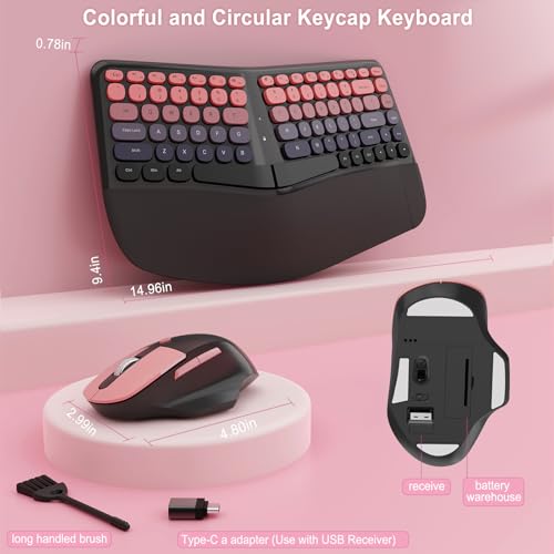 Image of Ergonomic Wireless Keyboard Mouse, Mechanical Gaming Set with Wrist Rest | Compatible With All windows and Type C Computer,With OTG & Long Clean Bruch,Ideal for PC, Home, Office and College