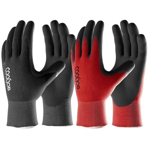 COOLJOB Gardening Gloves for Men, 6 Pairs Breathable Rubber Coated for Garden Weeding Landscaping, Outside Work for Lawn Yard, Men's Large Size, Black & Red Cover