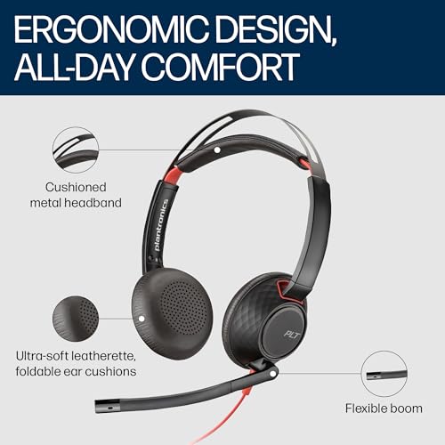 Image of Poly Blackwire 5220 USB-A Wired Headset (Plantronics) - Flexible Noise-Canceling Boom Mic - Ergonomic Design - Connect to PC /Mac, Mobile via USB-A or 3.5 mm - Works w /Teams, Zoom - Amazon Exclusive