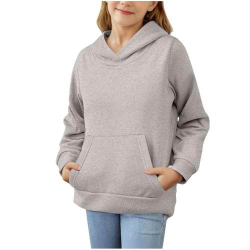 Teen Girls Long Sleeve Hoodie Casual Lightweight Loose Hooded Sweatshirt Solid Color Classic Pullover Tops