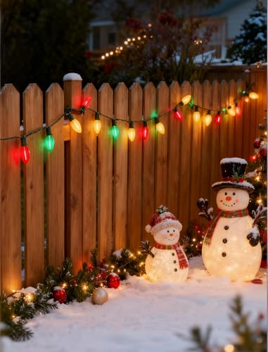 Image of C7 LED Red White and Green Christmas Lights, 25Ft Outdoor Chritsmas String Lights Shatterproof with 27 LED Clear Multicolor Bulbs, Connectable Vintage Christmas Lights for Patio Garden Backyard Decor