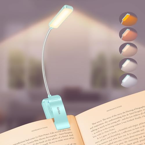 Gritin 30 LED Luz de Lectura Recargable, Luz Lectura Libros Cama con 2 Modo Iluminación & 5 Niveles Brillo y 5 Temperaturas Color, Atenuación Continua, Modo Memoria, 360° Flexible Lampara de Libro